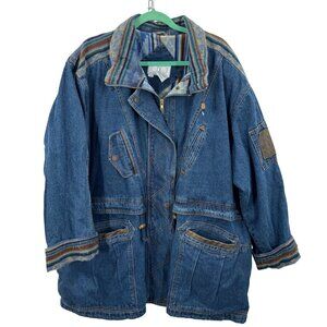 Vintage OBO New York Denim Chore Jacket Aztec Pattern Lining Womens Size 3X
